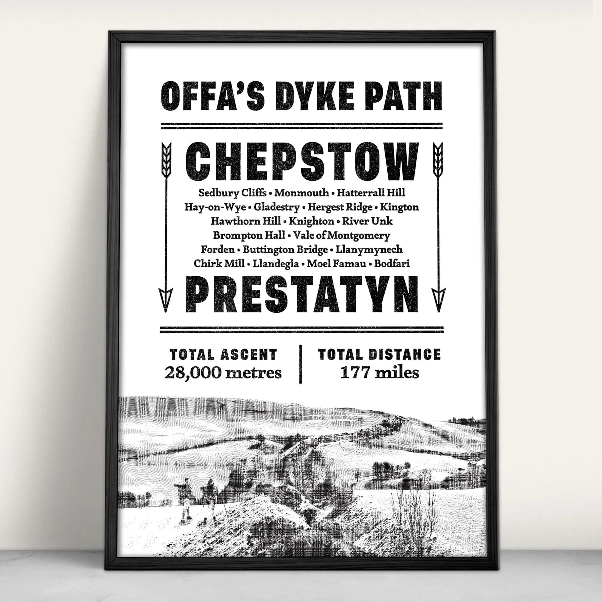 Offa's Dyke Path Typographic Art Print from Purest Green Prints