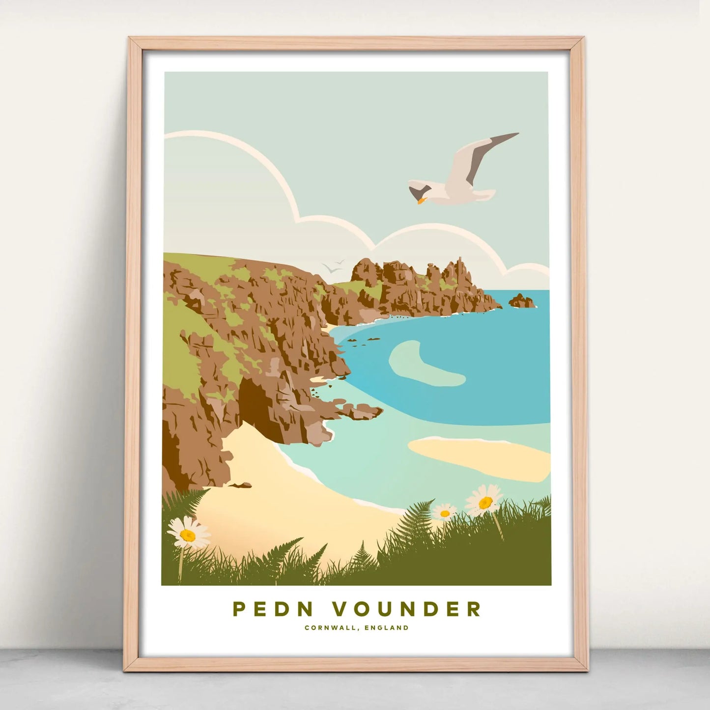 Pedn Vounder, Cornwall travel poster fine art print from Purest Green Prints