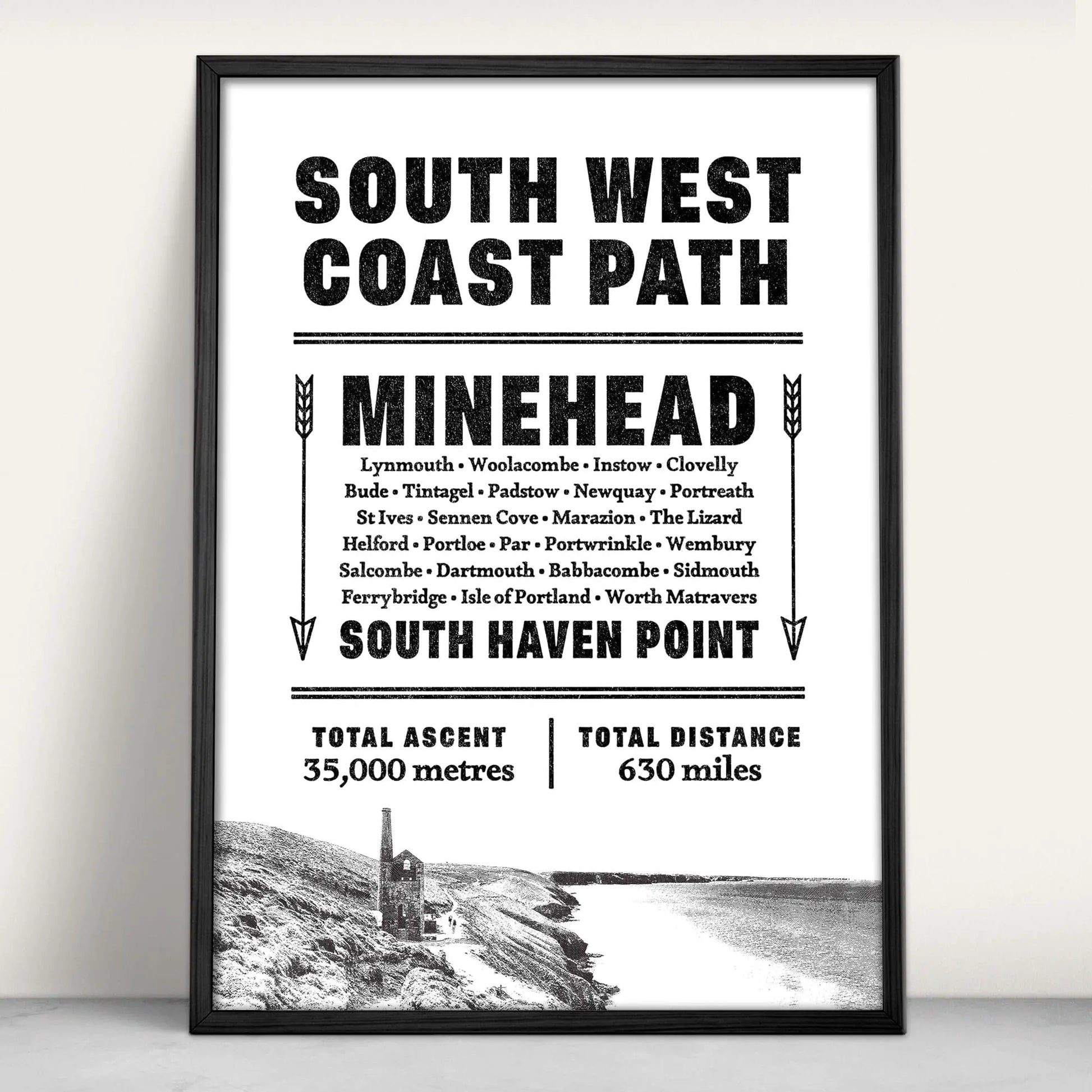 South West Coast Path Typographic Art Print from Purest Green Prints