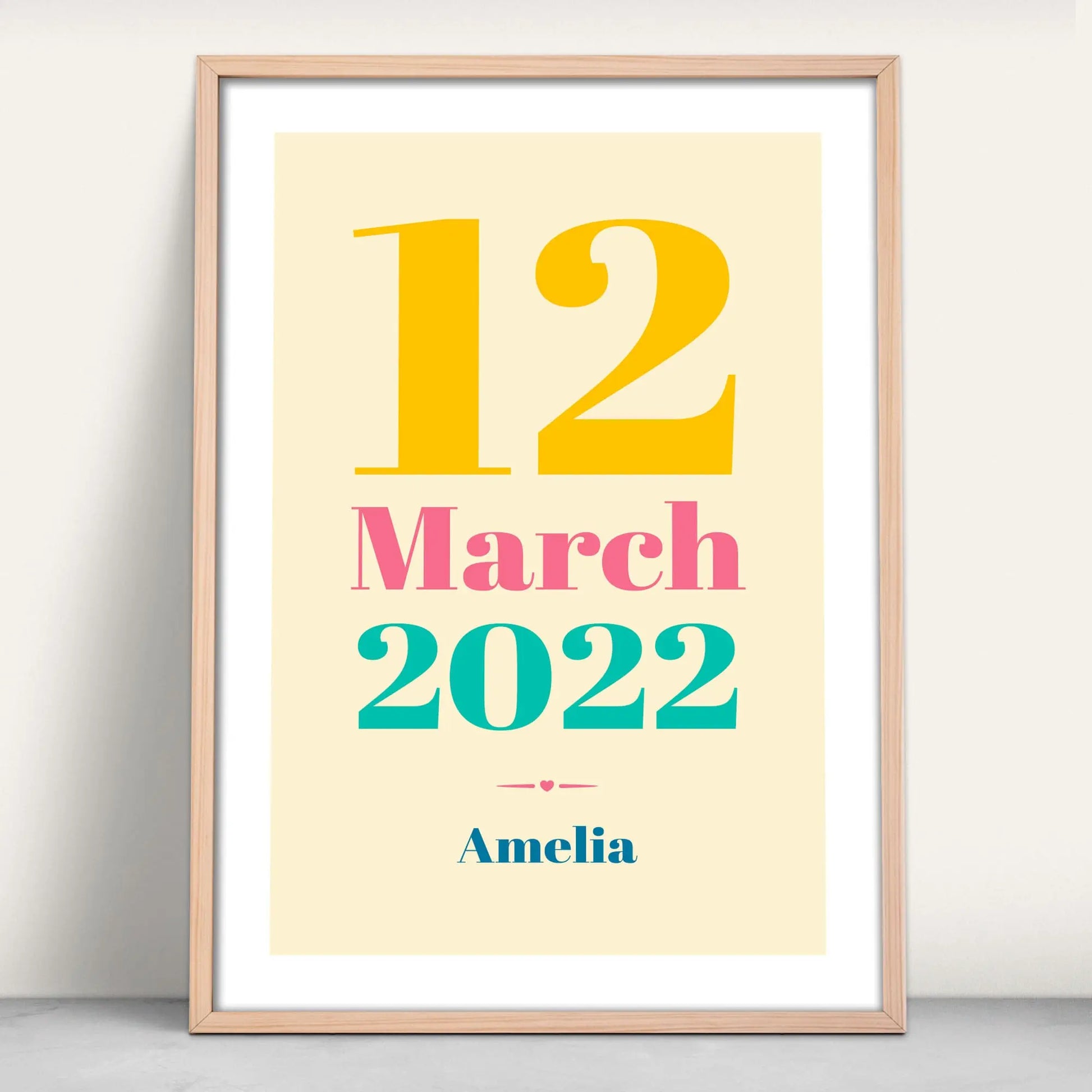 New baby personalised birthday date print with name and date from Purest Green Prints