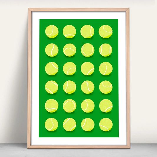 New Balls Please grid of tennis balls art print in green and yellow from Purest Green Prints