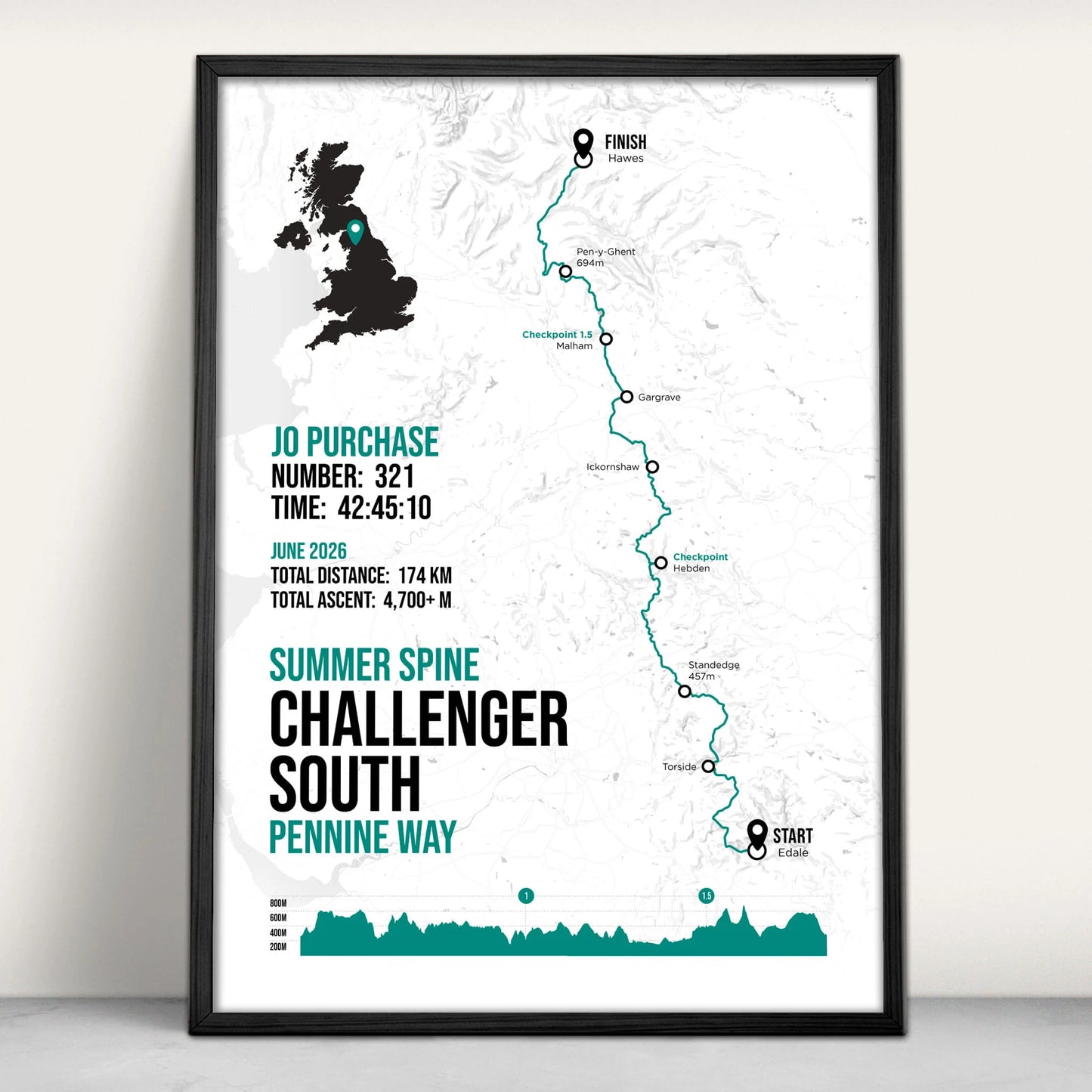 The Spine Race Challenger South Personalised Art Print in green from Purest Green Prints