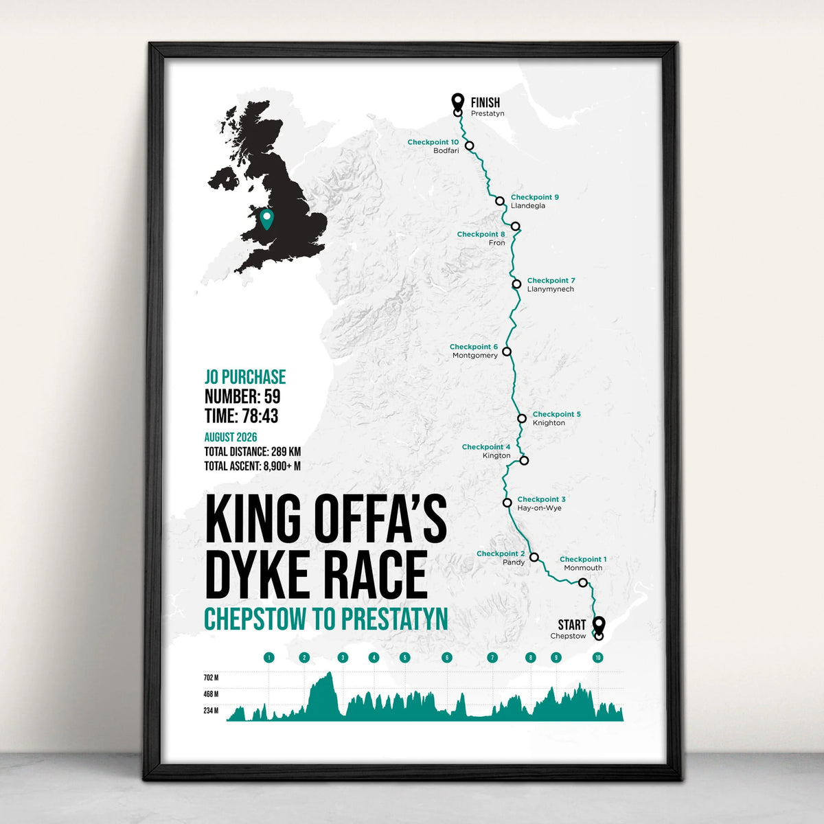 Personalised King Offa's Dyke Race Art Print in green from Purest Green Prints