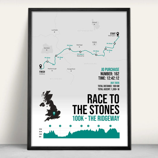 Race to the Stones 100 Ultra Personalised Art Print in green from Purest Green Prints