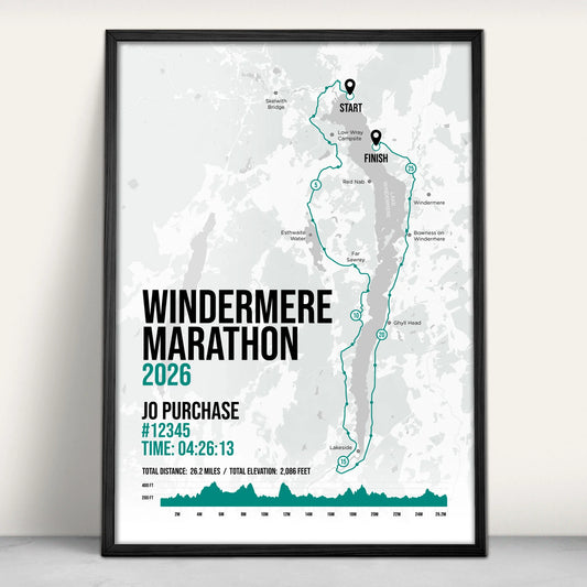 Lake Windermere Marathon Personalised Art Print in green from Purest Green Prints
