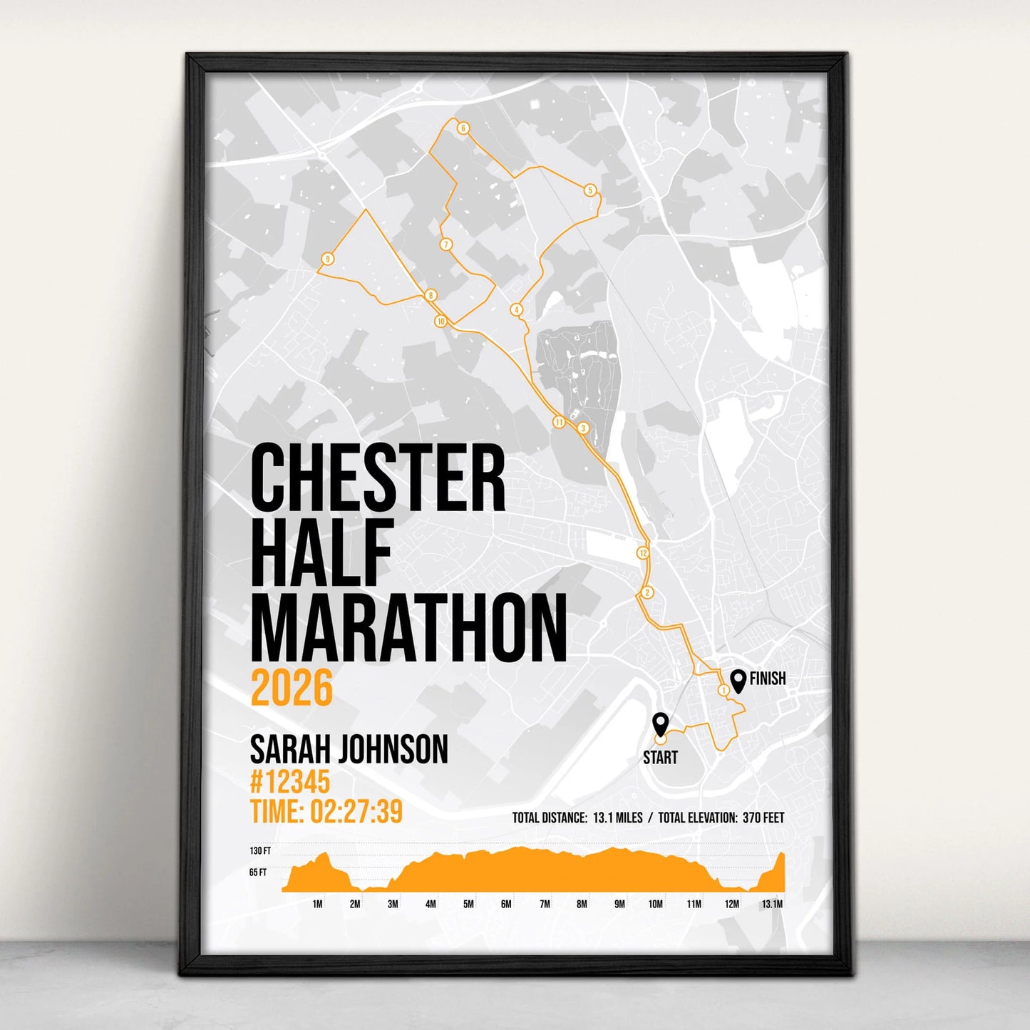Chester Half Marathon Art Print in orange from Purest Green Prints.