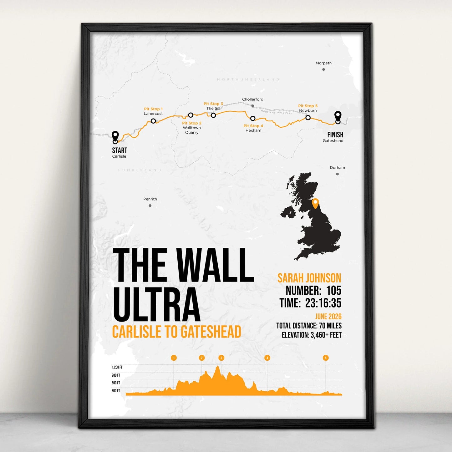 The Wall Ultra Personalised Art Print in orange from Purest Green Prints
