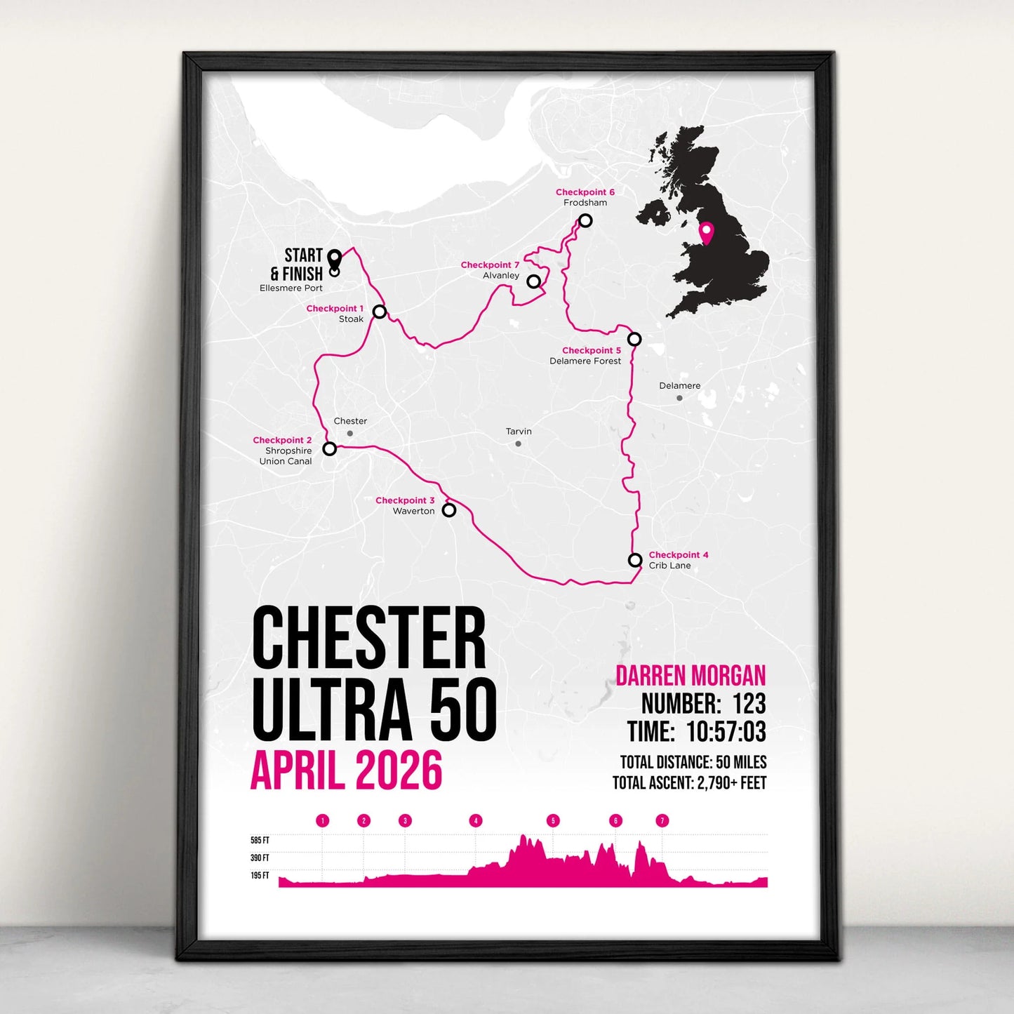 Chester Ultra 50 Personalised Art Print in pink from Purest Green Prints
