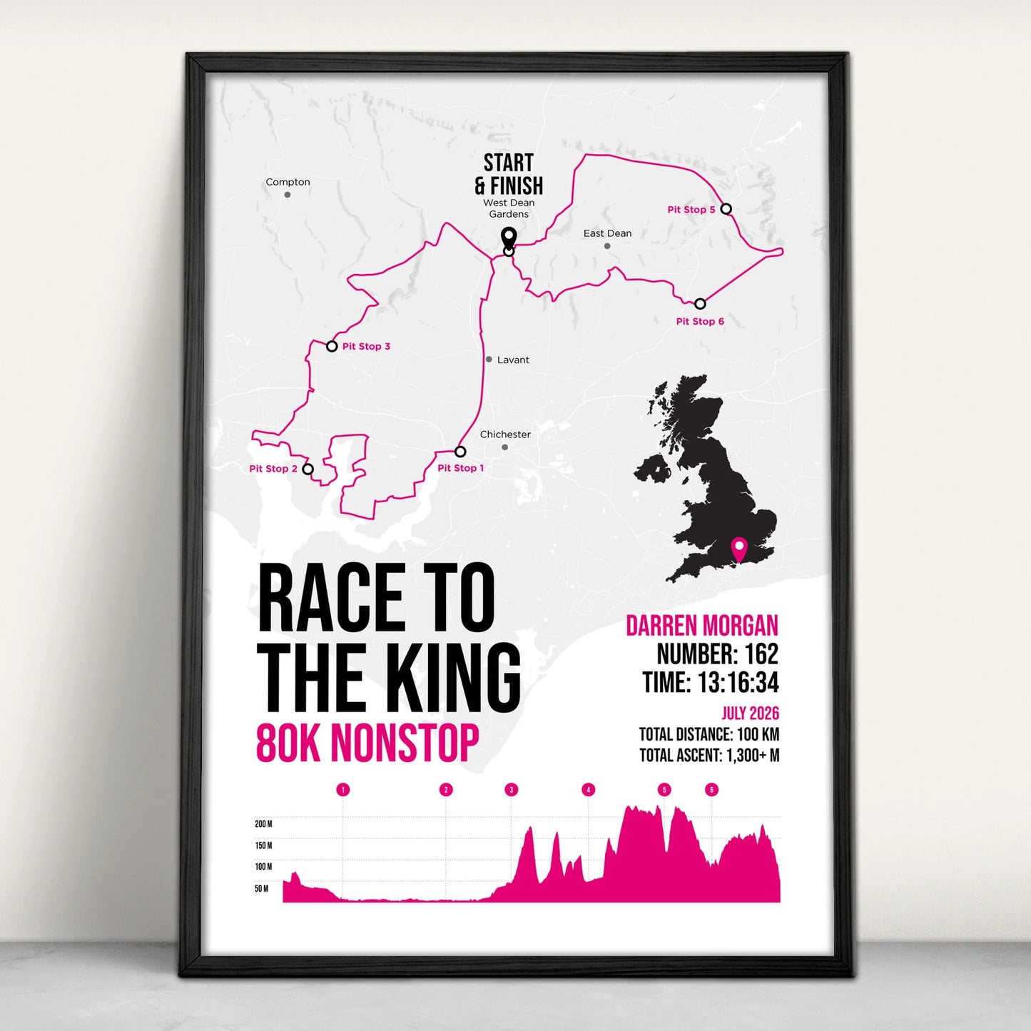 Race to the King 80 Ultra Personalised Art Print in pink from Purest Green Prints