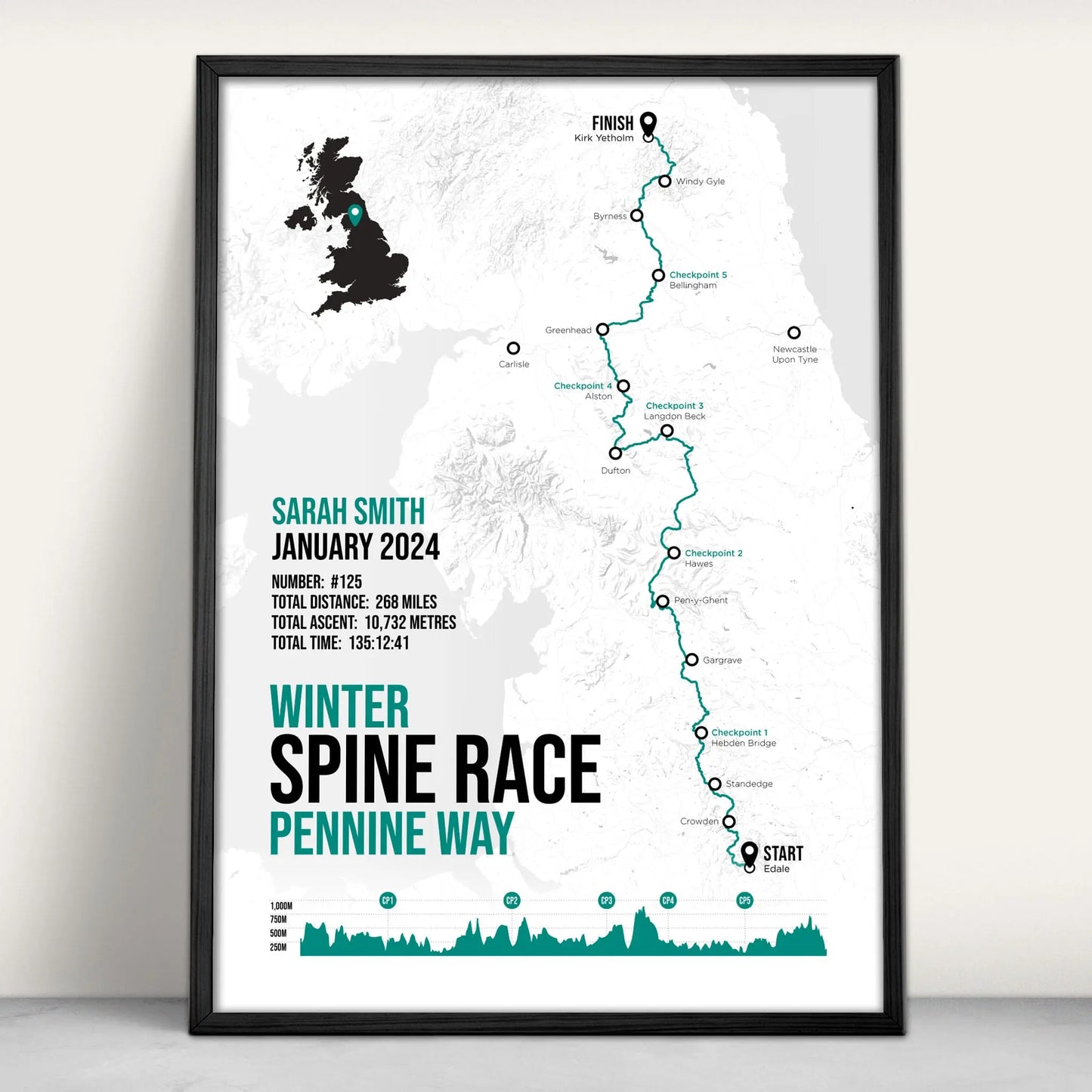 The Spine Race Personalised Art Print in green from Purest Green Prints