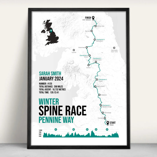 The Spine Race Personalised Art Print in green from Purest Green Prints