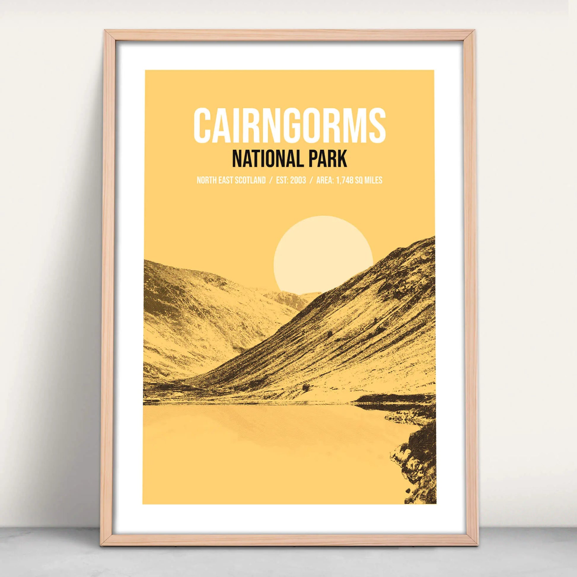 Cairngorms National Park art print in yellow from Purest Green Prints