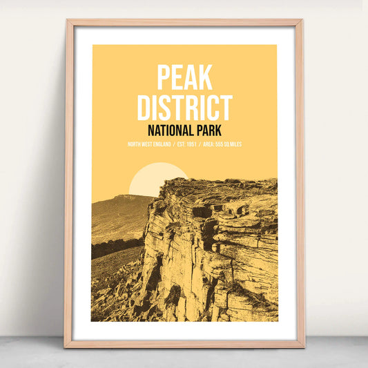 Peak District National Park art print in yellow from Purest Green Prints