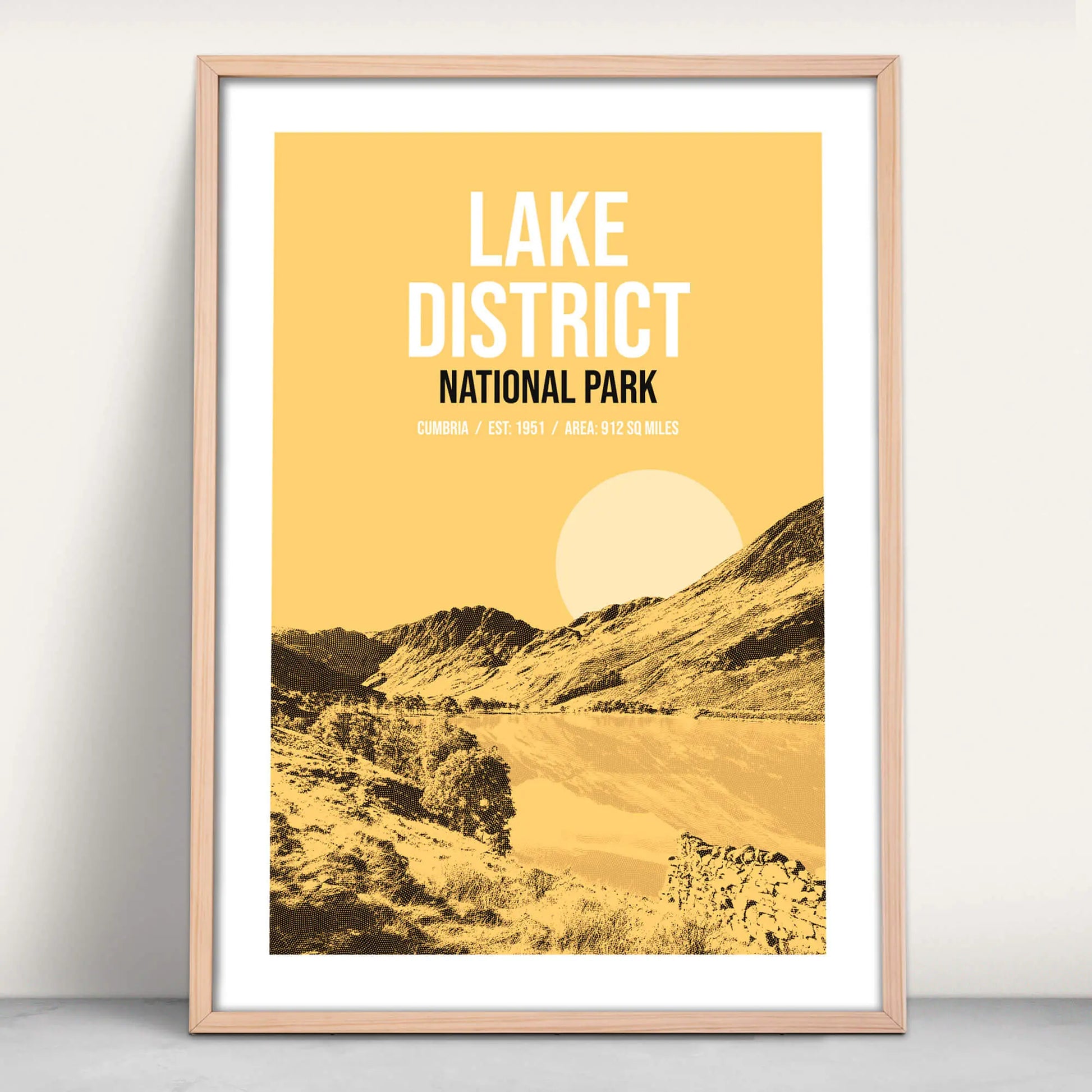 Lake District National Park art print in yellow from Purest Green Prints