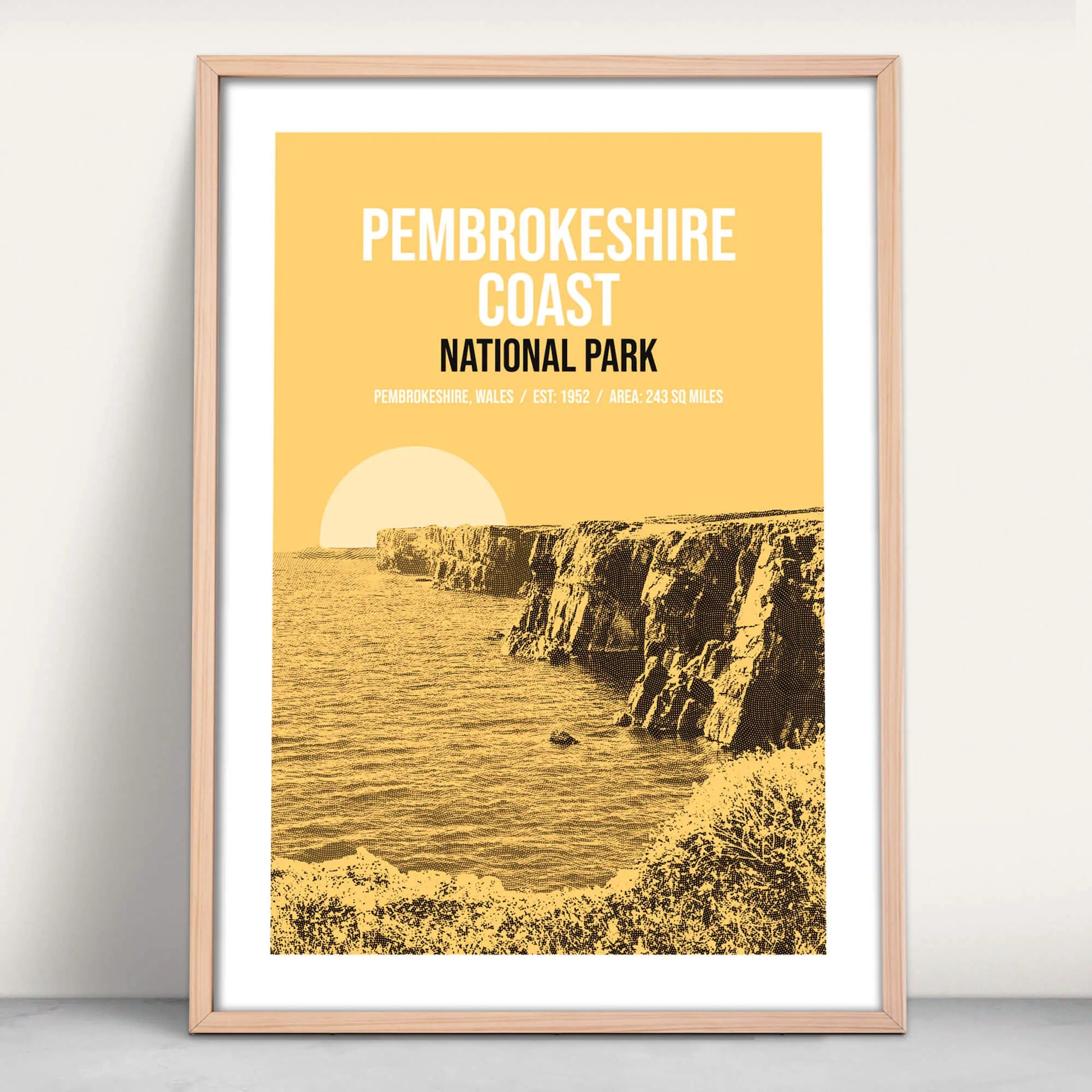 Pembrokeshire Coast National Park art print in yellow from Purest Green Prints