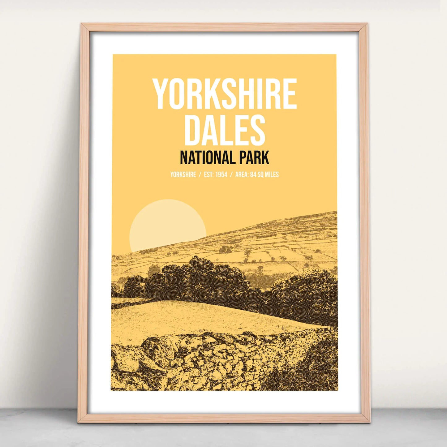 Yorkshire Dales National Park art print in yellow from Purest Green Prints