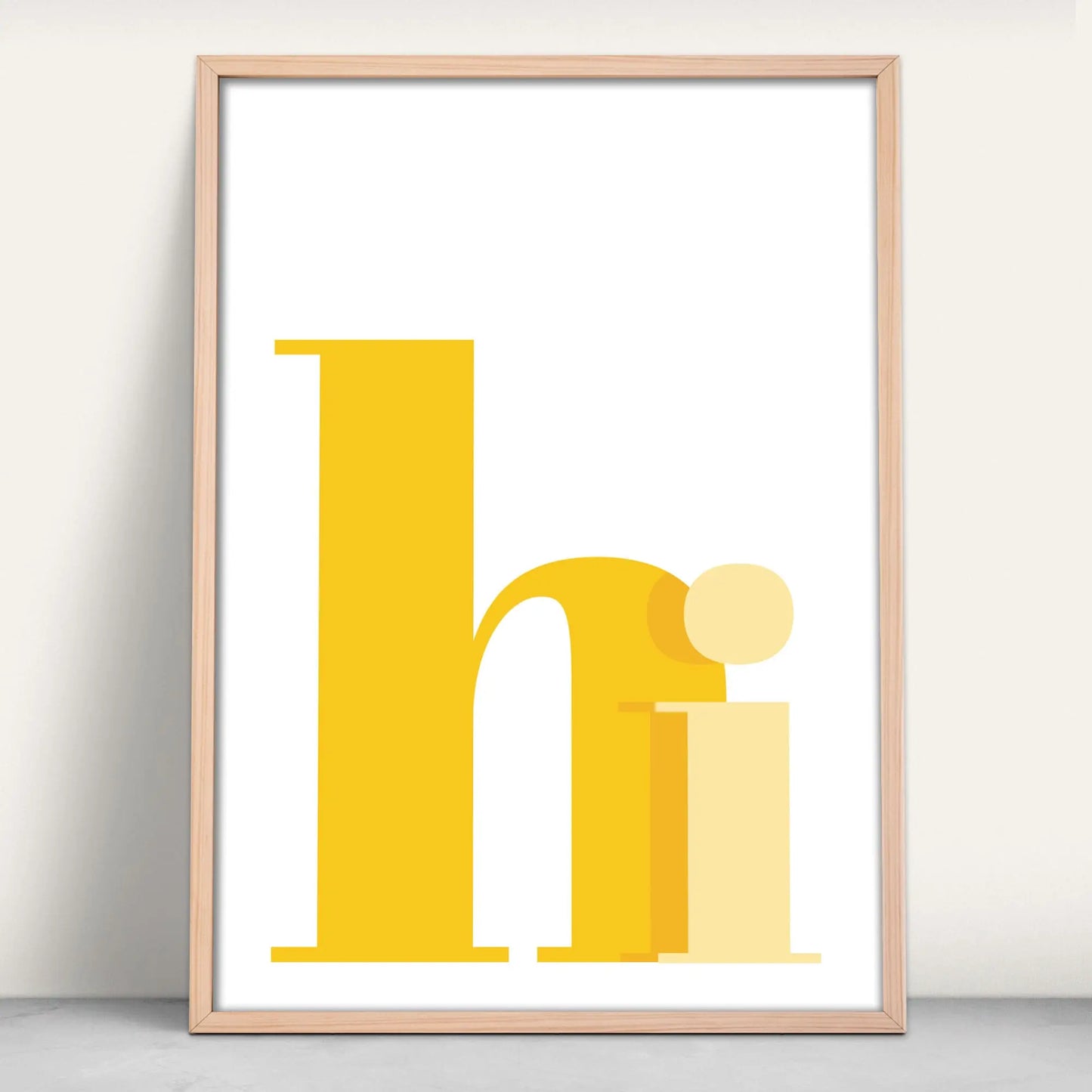 Hi typography modern wall art print in yellow from Purest Green Prints