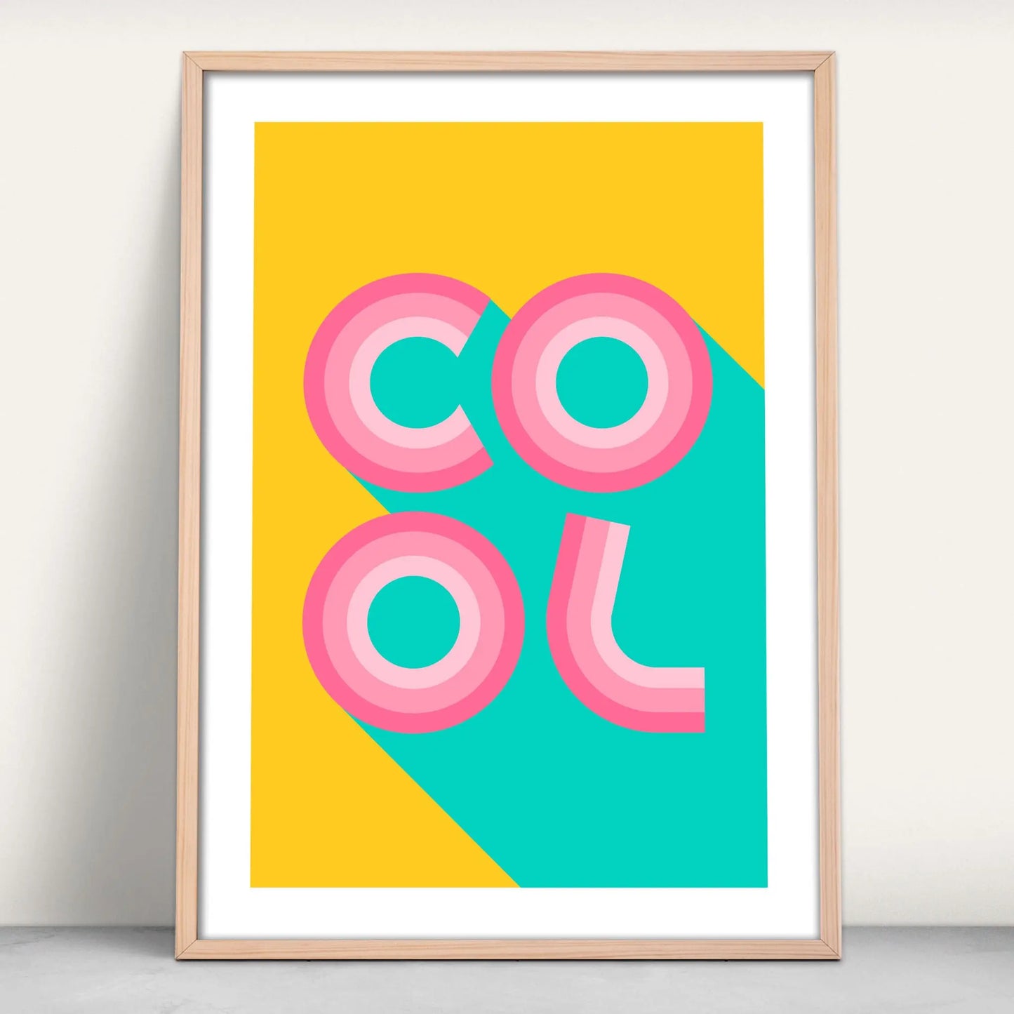 Cool typographic art print in yellow, mint and pink colours from Purest Green Prints