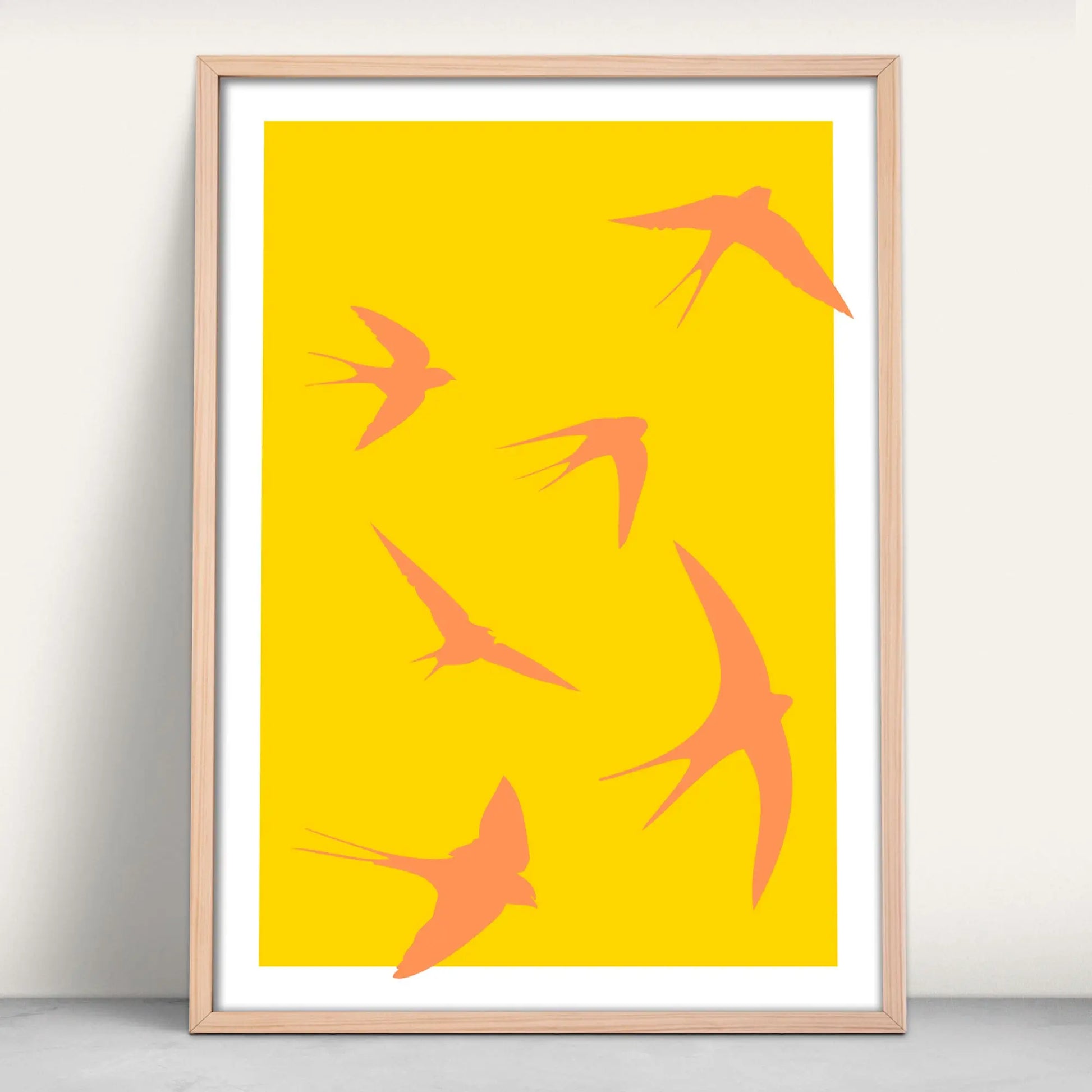 Swallows Soaring gicle art print in yellow and orange from Purest Green Prints