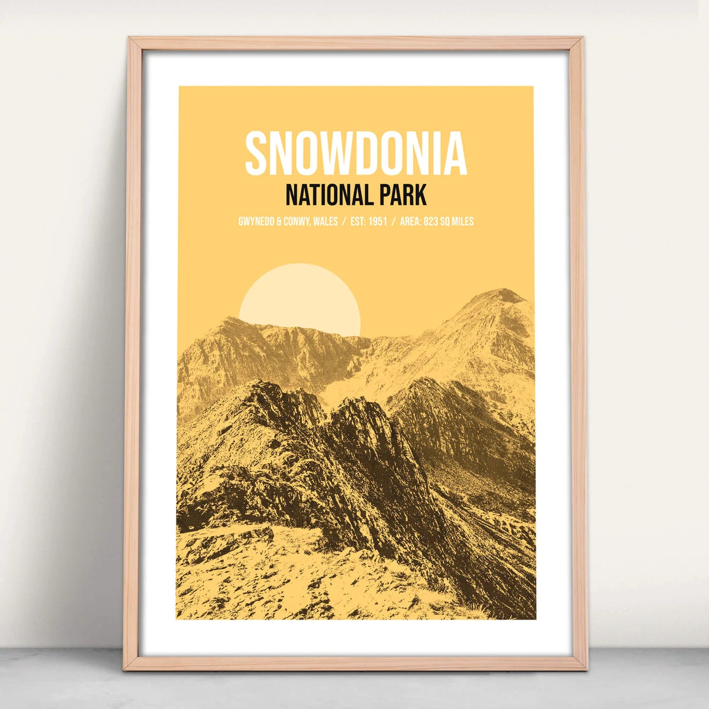 Snowdonia National Park art print in yellow from Purest Green Prints