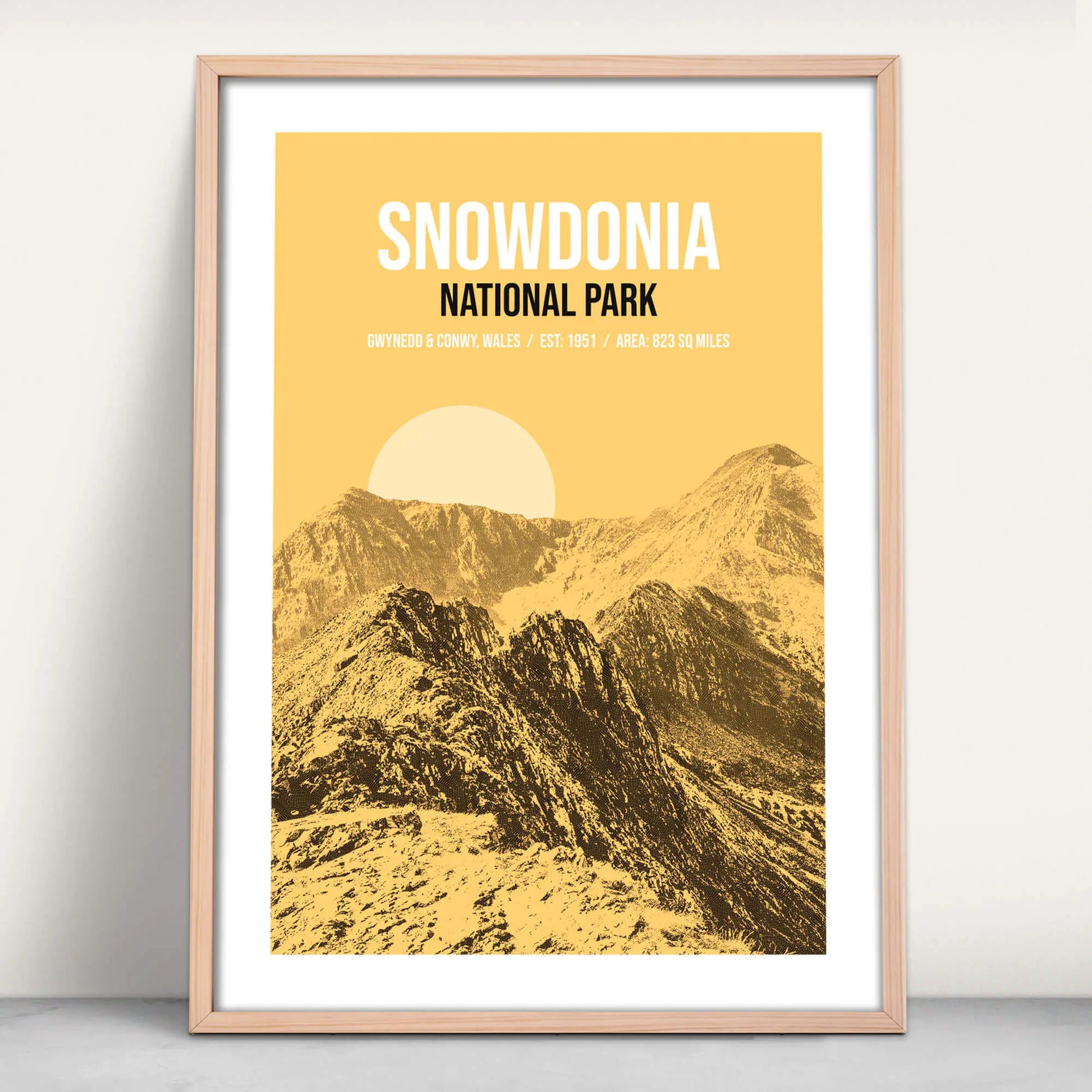 Snowdonia National Park art print in yellow from Purest Green Prints