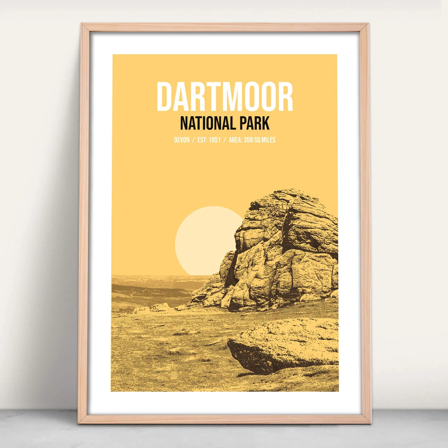 Dartmoor National Park art print in yellow from Purest Green Prints