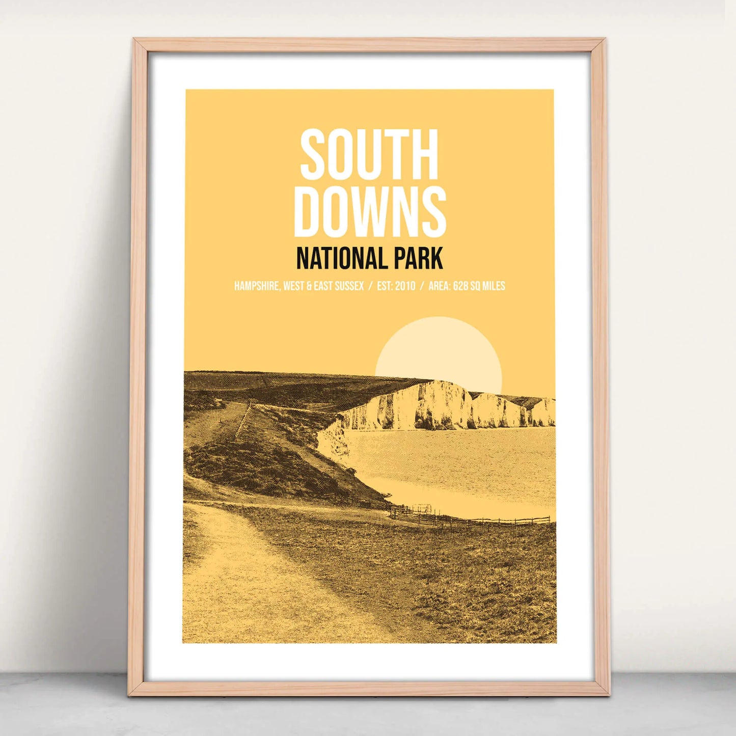 South Downs National Park art print in yellow from Purest Green Prints