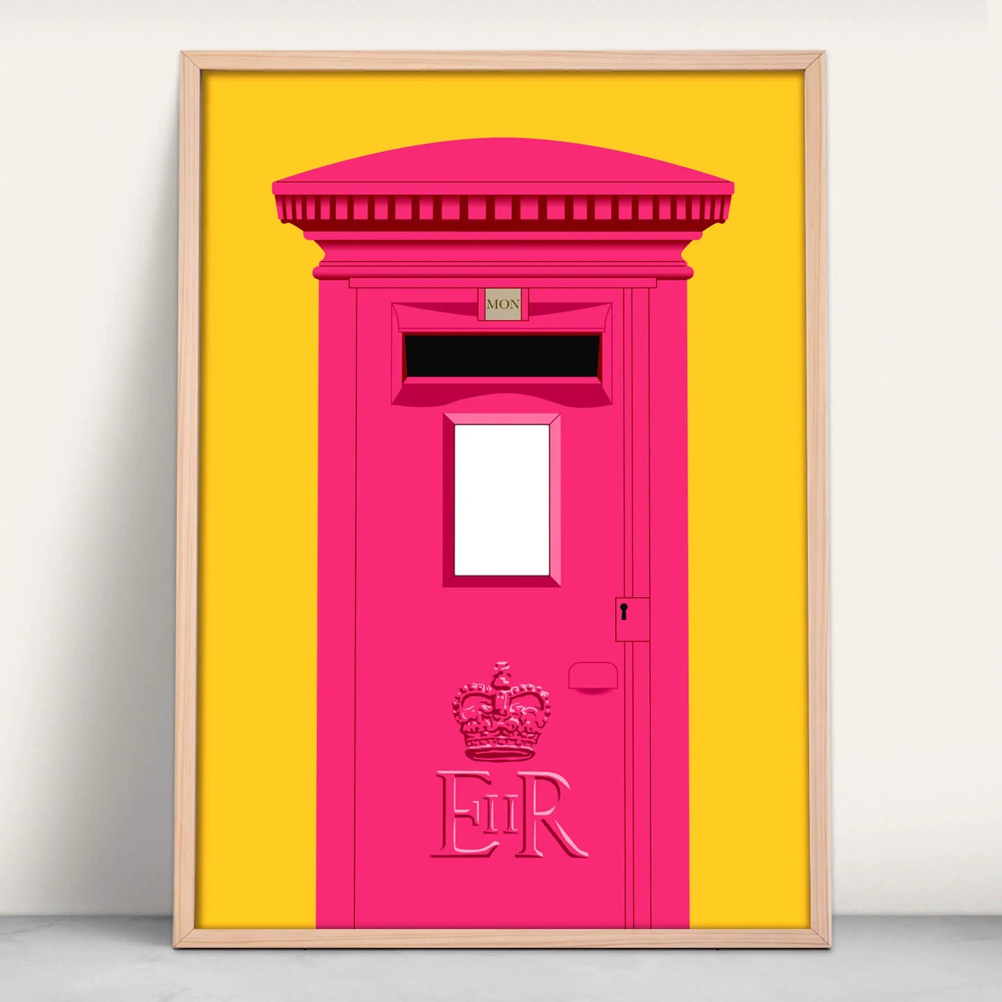 UK post Box Art Print in yellow and pink from Purest Green Prints