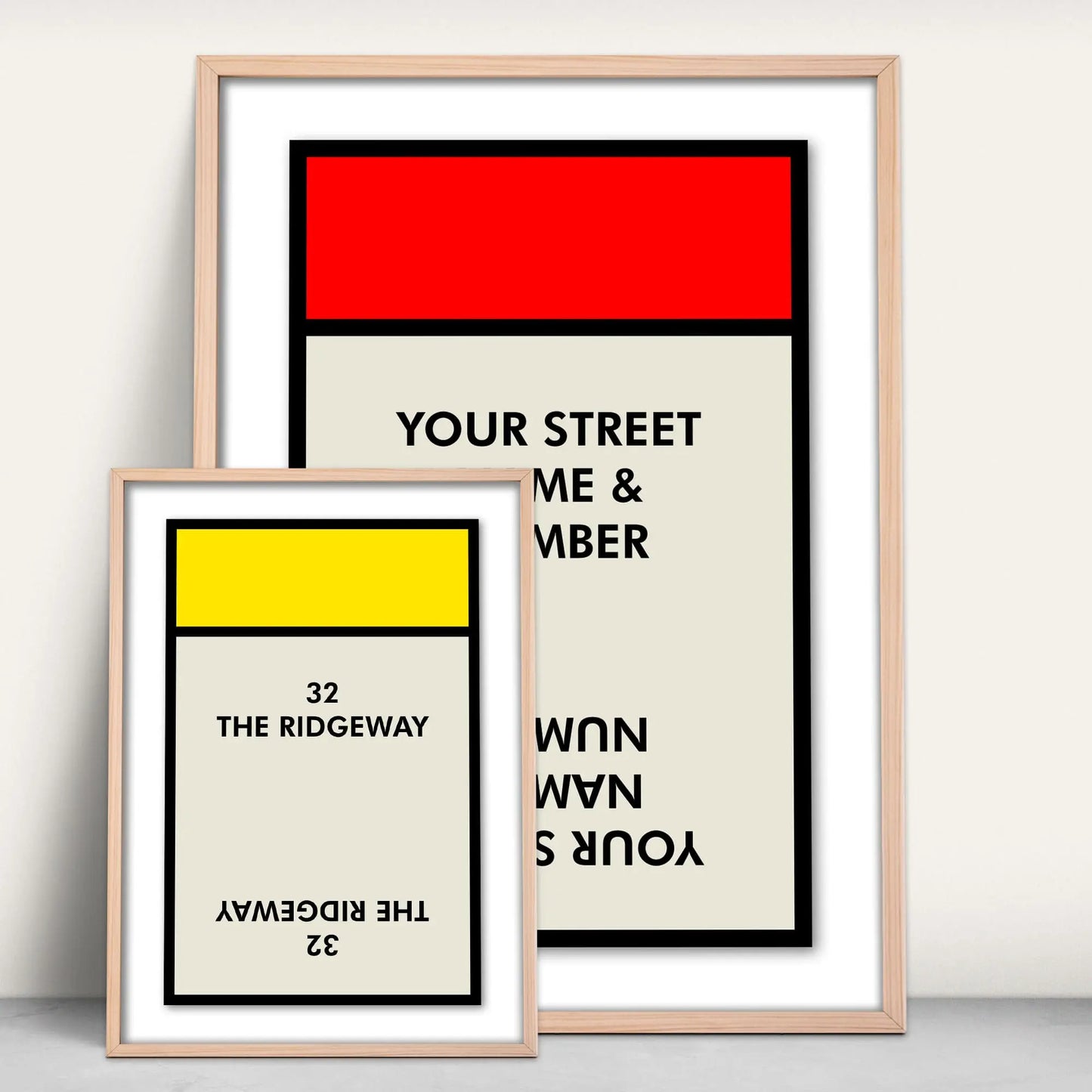 Personalised Monopoly style board game new home print in red or yellow from Purest Green Prints