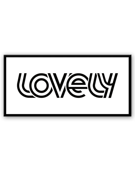 Black and white line lettering displaying the word lovely, all the letters are overlapping one another