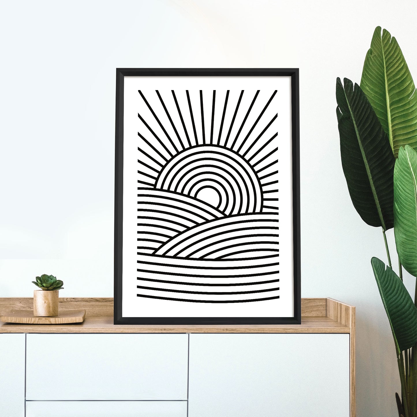 Rising Sun Abstract Mono Art Print