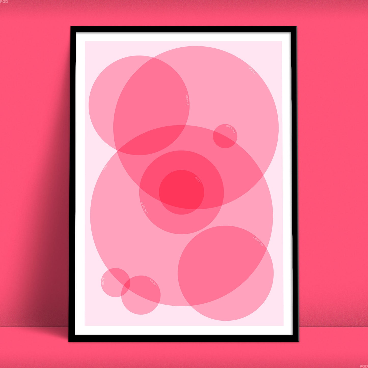 Planet sizes abstract modern art print in pink