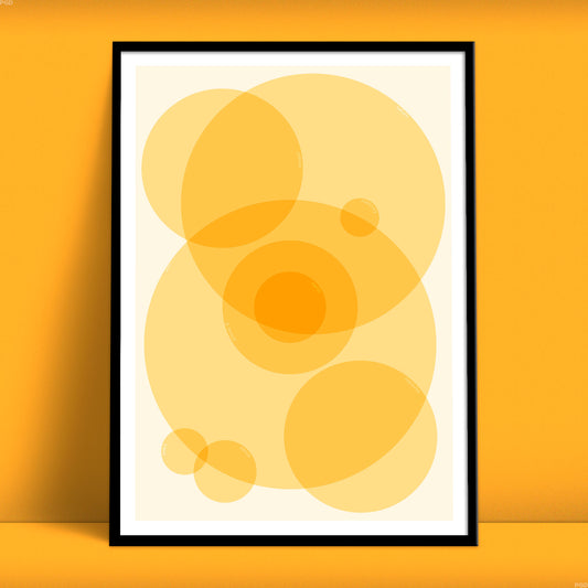 Planet sizes abstract modern art print in yellow